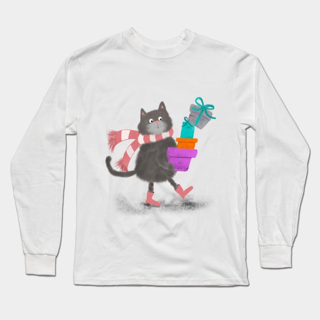 Kat en haar cadeautjes Long Sleeve T-Shirt by Lins-penseeltje